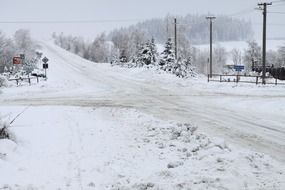 the intersection is all covered with snow