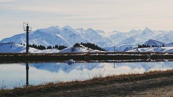 Pond near the snowy mountains