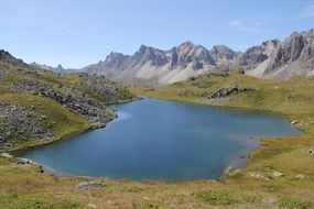 mountain lake in alps sunny scene