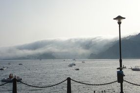 boat on the foggy lake