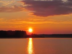 Midnight sun over Lake Onega