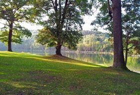 landscape of clear lake in the september forest
