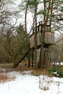 treehouse in the winter forest