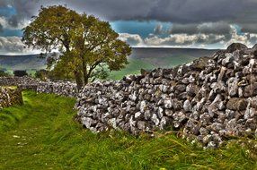 old rural stone fence in england