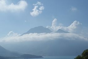 mountain peaks in clouds