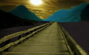 wooden walkway on the lake at night as an illustration