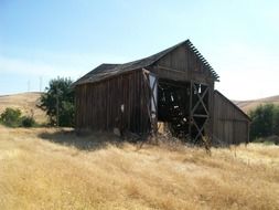 old wooden barn on a summer field