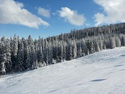 ski area on gerlitzen mountain side at snowy winter, austria