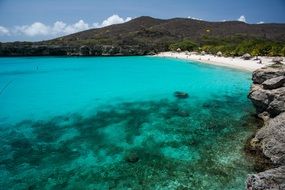 panoramic view of the turquoise lagoon in the tropics