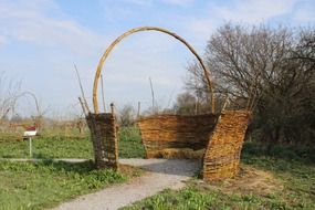 gazebo on the street in the form of a wicker basket