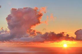 sunset behind the clouds on the beach