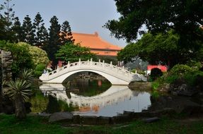 bridge over a pond in a park in Taipei, Taiwan