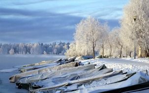 Landscape of wintry river bank in Finland