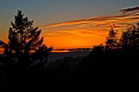 panorama of orange sunset over the valley
