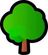 abstract green tree with black outline, icon