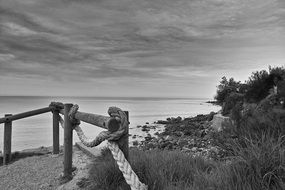 black and white landscape of seaside