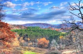 Beautiful and colorful forest and mountains in Wisconsin in autumn