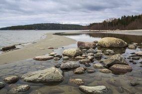 stony beach of a lake in sweden