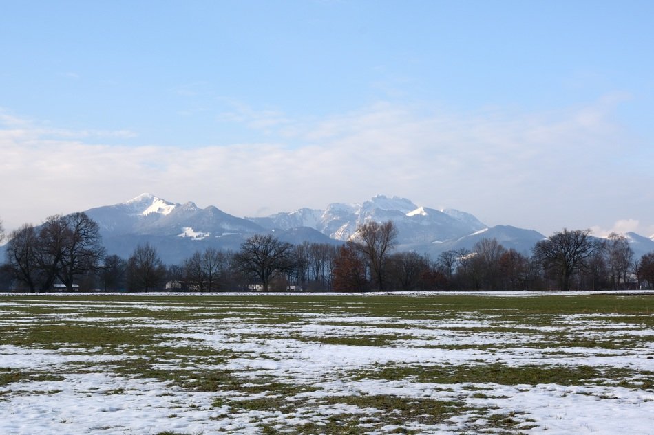 Landscape of field in the snow in bulgaria