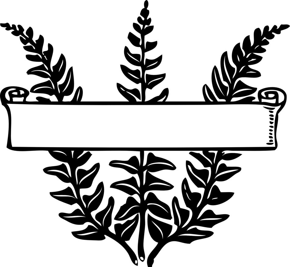 clipart of a blank banner on a fern