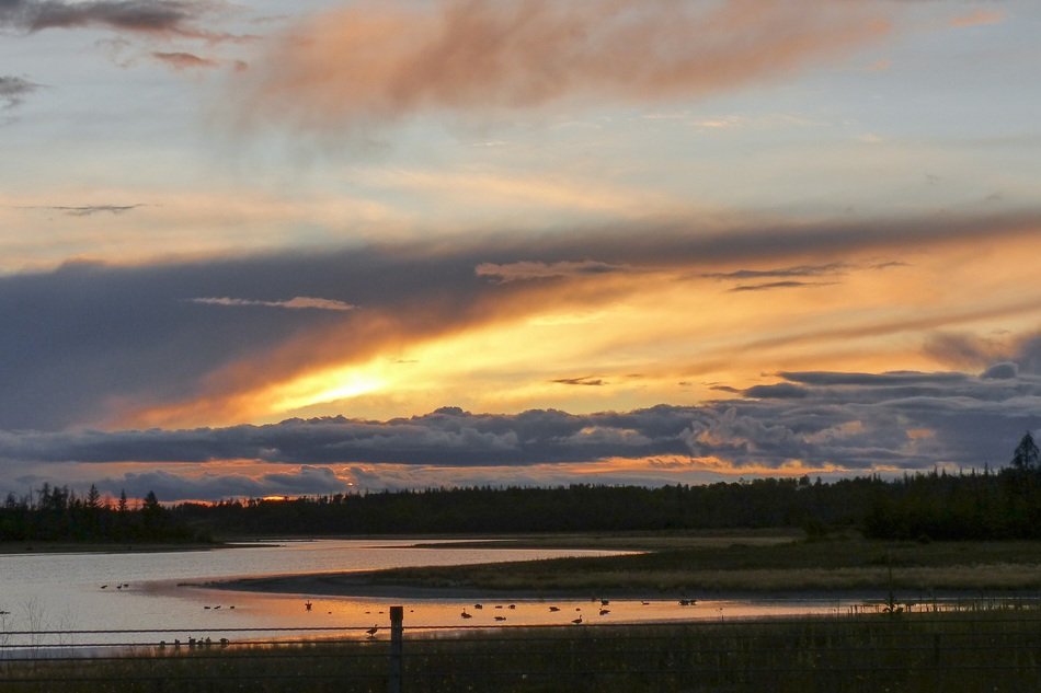 Landscape with the sunset over the lake