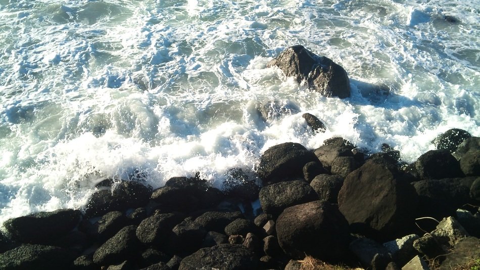 sea foam and rocky coast