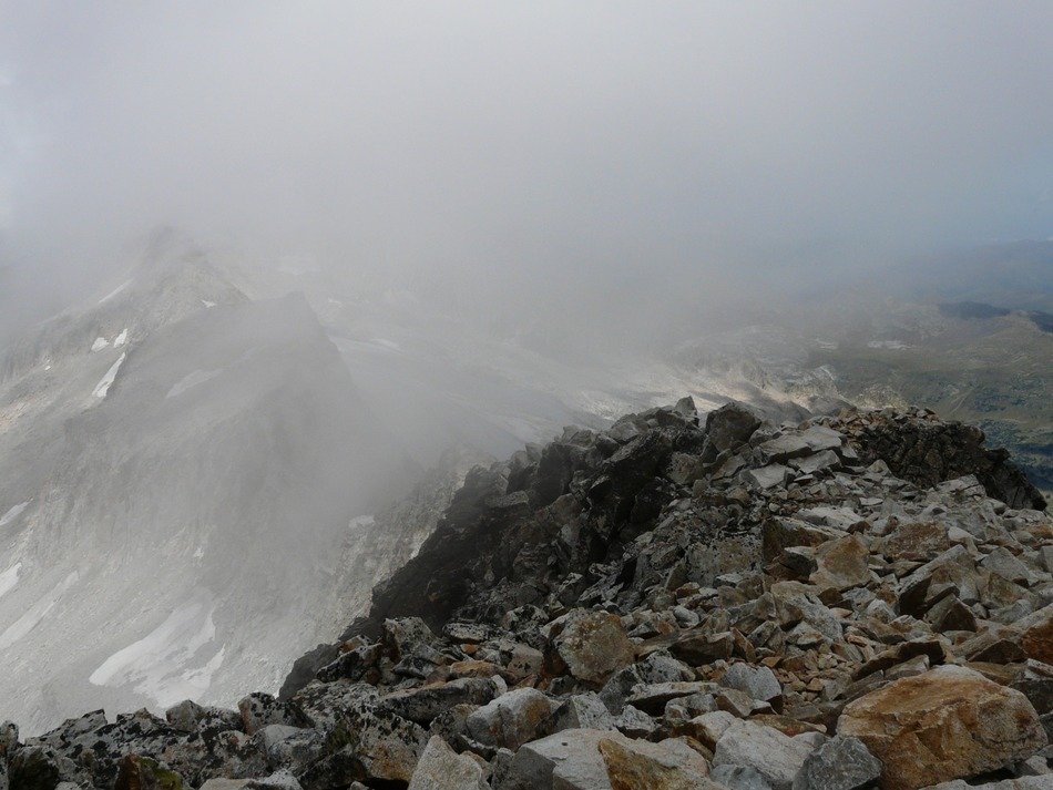 view from the peak of Aneto in the fog