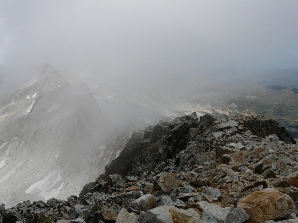 view from the peak of Aneto in the fog