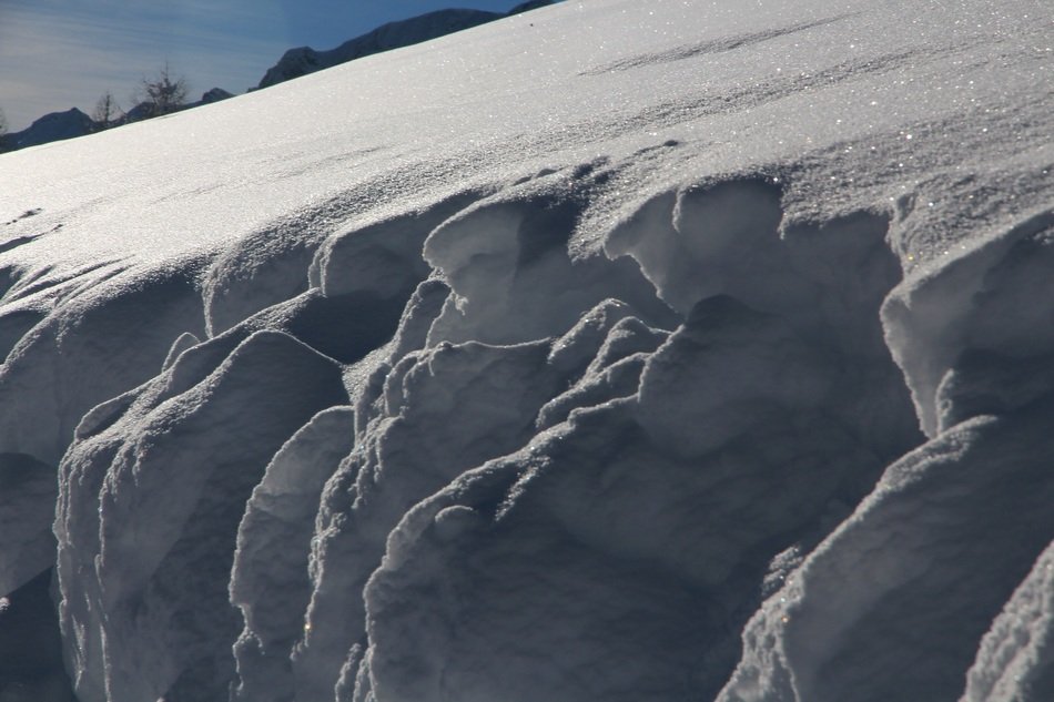 snow on the mountain in the dark