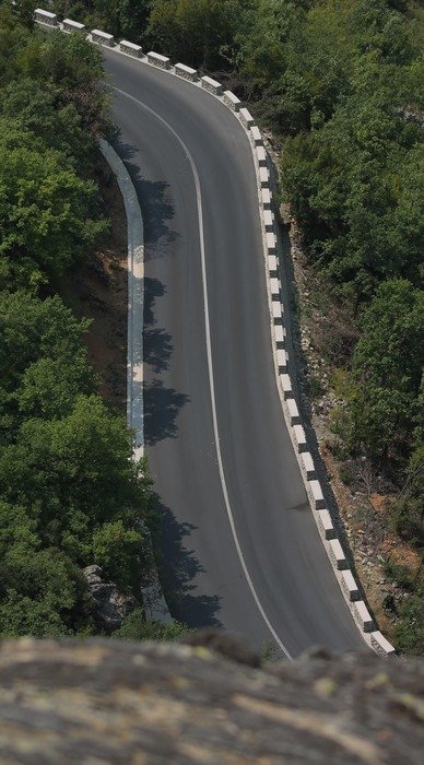 top view of the bend of the road