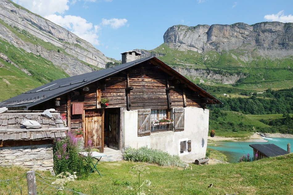 chalet near the lake in the alps