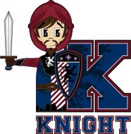 Cute Medieval Knight Learning Letter K N9