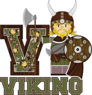 Cute Viking Warrior Learning Letter V N34