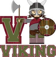 Cute Viking Warrior Learning Letter V N39