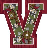 Cute Viking Warrior Learning Letter V N54