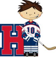 Ice Hockey Boy Learning Letter H N34