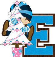 Cute Christmas Elf Learning Letter E N19