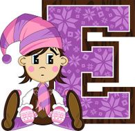 Cute Christmas Elf Learning Letter E N27