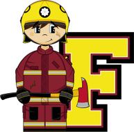 Cute Firefighter Learning Letter F N9