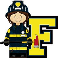 Cute Firefighter Learning Letter F N10