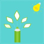 Pencil with leaf icons and light bulb sun Idea concept
