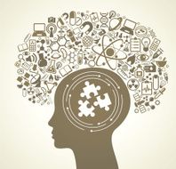 Human Head Icons of Science and Puzzle