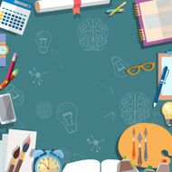Education concept table schoolboy school objects back to