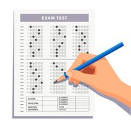 Student filling out answers to exam test