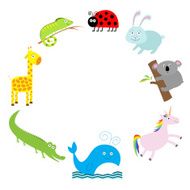 Cute animal frame Ladybug koala whale alligator giraffe Flat design N2