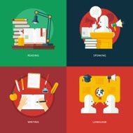 Flat concepts for reading speaking writing language lessons Education knowledge