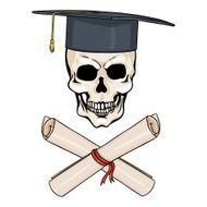 Vector Cartoon Character - Academic Skull and Crossed Scrolls