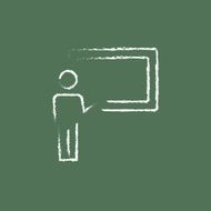 Professor and blackboard icon drawn in chalk N2