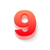 3d shiny red number 9