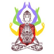 Yoga meditating in lotus asana icon